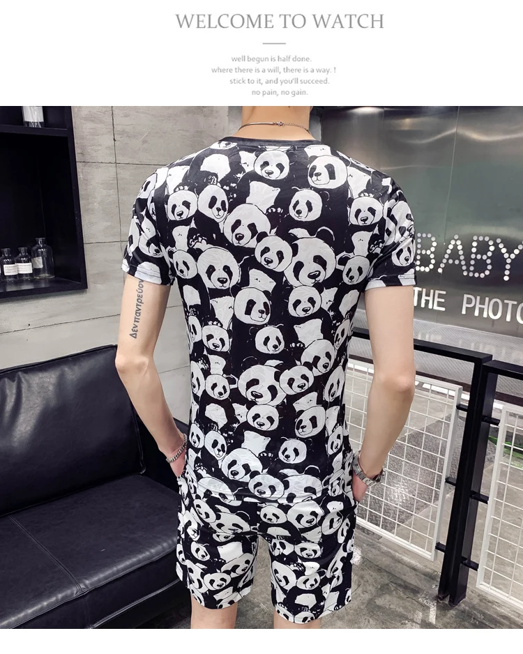 Модный тренд Dier Afdrukken Kleur Повседневный тонкий Straat Sportkleding tweddelige mannen шорты Korte mouwen Twee stuk Горячие koop