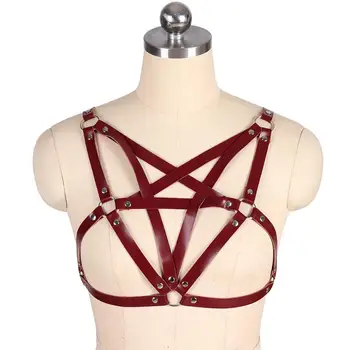 

Gothic Leather Bra Harness Pentagram Crop Top Body Bondage Breast Women Pole Dance Adjust Cage Triangle Frame Sexy Lingerie Belt