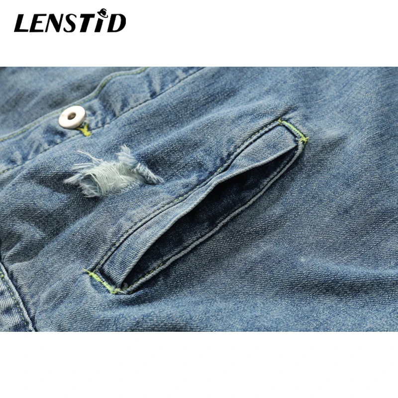 LENSTID 2019 осенний хип хоп рваные джинсовые куртки бомберы с дырками мужские