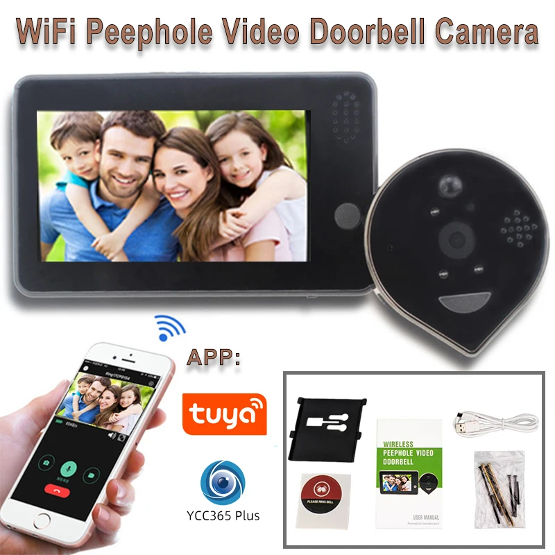 Дверной звонок с камерой для умного дома Wi-Fi 4 3 дюйма HD1080P | Безопасность и защита