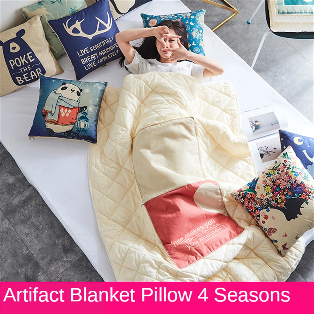 

B-LIFE Retro Linen Cotton Square 2 in 1 Dual-use Pillow Blanket 16-16 Inch Pillow & 60-40 Inch Blanket