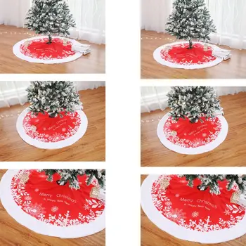 

48 Inch Double Layer Plush Christmas Tree Skirt Red White Snowflake Letters Printed Xmas Circle Apron for Holiday Party Decor