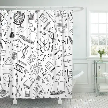 

Pattern Education Study School Apple Sketchbook Book Shower Curtain Waterproof Polyester Fabric 72 x 72 Inches Set with Hooks
