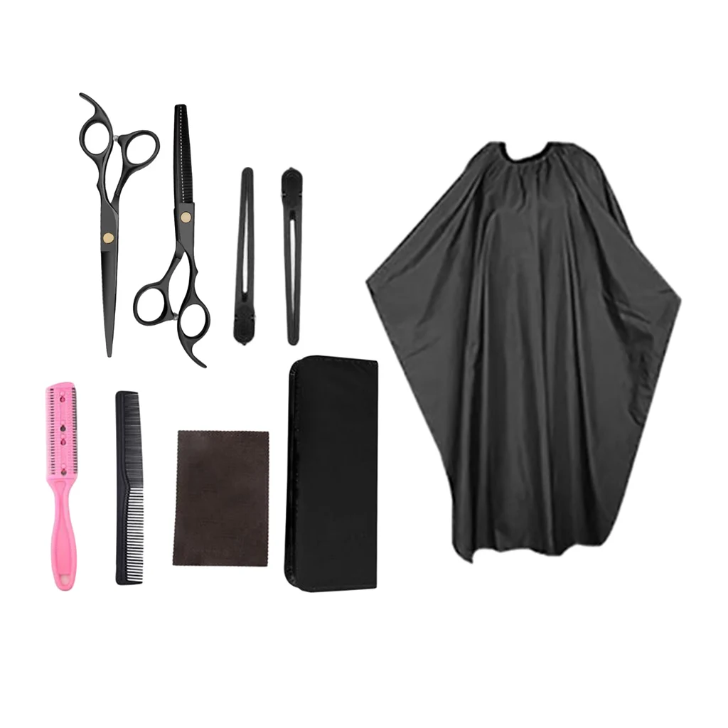 8PCS Professional Hairdressing Scissors Kit Hair Cutting Thinning Scissors Hairdressing Shears Hairbrush Cape Comb Styling Tools