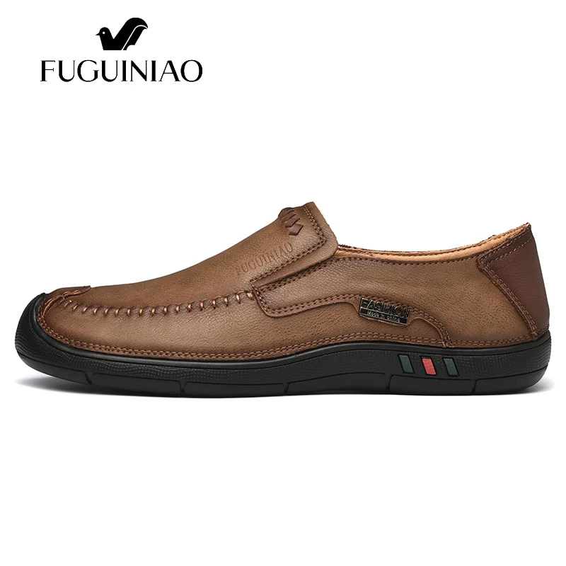 Зимняя Теплая мужская обувь!! FUGUINIAO мужская повседневная обувь из натуральной кожи; цвет коричневый, хаки; размеры 38-44