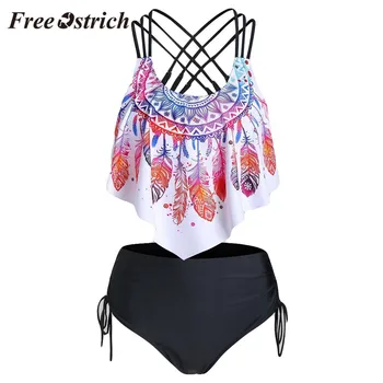 

Free Ostrich Sexy Lingerie Women Printed Biquini Crisscross Tankini Underwear Bra Push Up High Waisted Panties Bra And Panty Set