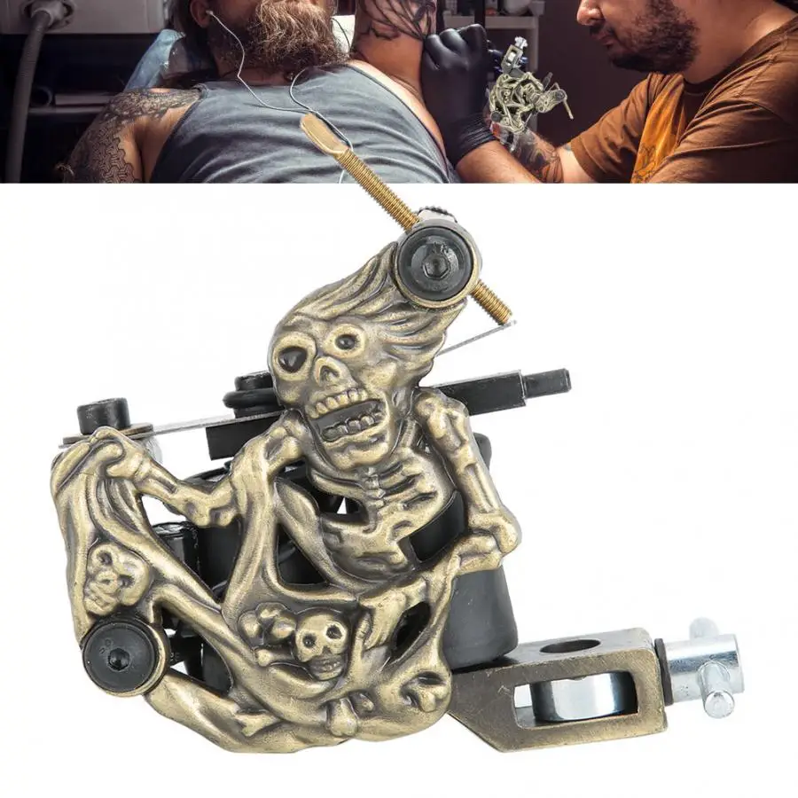 Перманентный макияж машина Череп Форма катушки татуировки Красота тело Профессиональный лайнер шейдер устройство для татуажа бронза