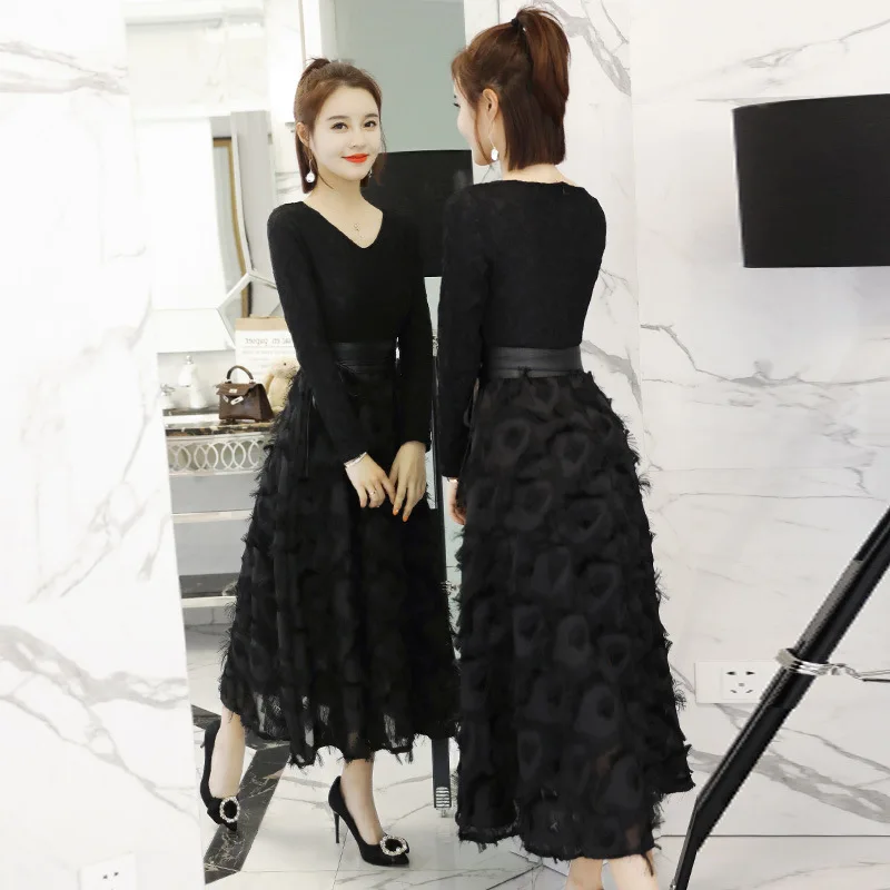 

Long-sleeved Dress 2019 New Style Slim Fit Slimming Elegant Elegant Comfortable Sweet Lace Super Fairy of French