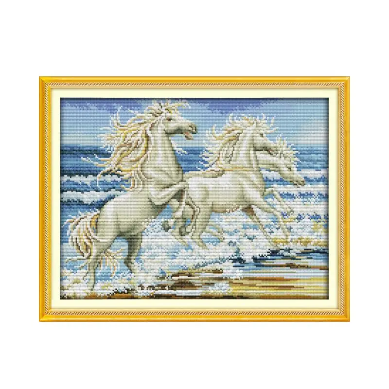 Набор для вышивки крестом The Horse by the sea 14ct 11ct принт с животными вышивка на холсте