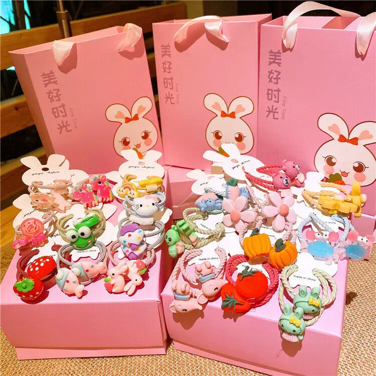 

20Pcs Cute Cartoon Animals Fruit Elastic Hair Bands with Gift Box Scrunchies Ponytail Holder Headbands for Kids Hair Accessories