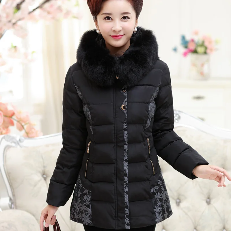 

Winter Large Size Dress Mid-length down Jacket Cotton-padded Clothes Slim Fit Middle-aged New Style Middle-aged Women Dress Thic