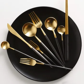 

Hot Sale fourchettes couteaux cuilleres silverware guarda cubiertos Gold cutlery fork spoon knife dining giftbox set нож вилка