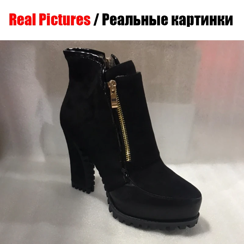 BONJOMARISA/модные женские ботинки на высоком каблуке 11 см; красивые черные ботильоны на молнии в стиле пэчворк; женская обувь из органической кожи для зрелых женщин