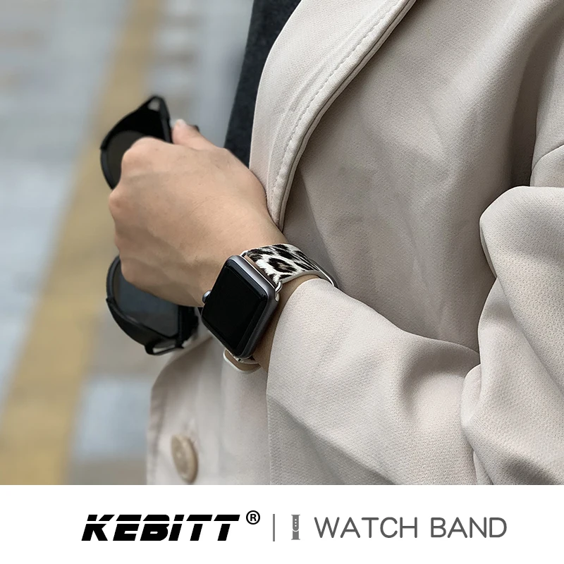 Kebitt, женский кожаный ремешок для Apple Watch, 42 мм, 38 мм, 40 мм, 44 мм, Цветной ремень, Леопардовый принт, полосы iWatch, серия 5, 4, 3, 2, 1