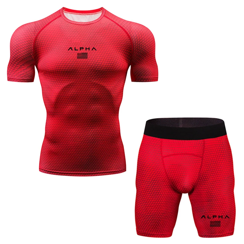 Men's Sports Compression Racing Set T-Shirt+ Pants- Skin Tights Fitness Long Sleeve Training Running Suits Clothing Yoga Wear - Цвет: picture color