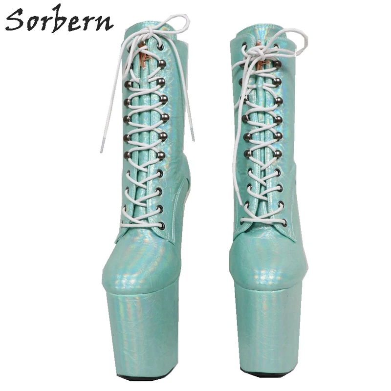 Sorbern Holo/женские ботинки; экзотические ботинки для танцев на шесте; обувь на платформе и каблуке высотой 8 дюймов; ботильоны для женщин со шнуровкой на шпильке под заказ