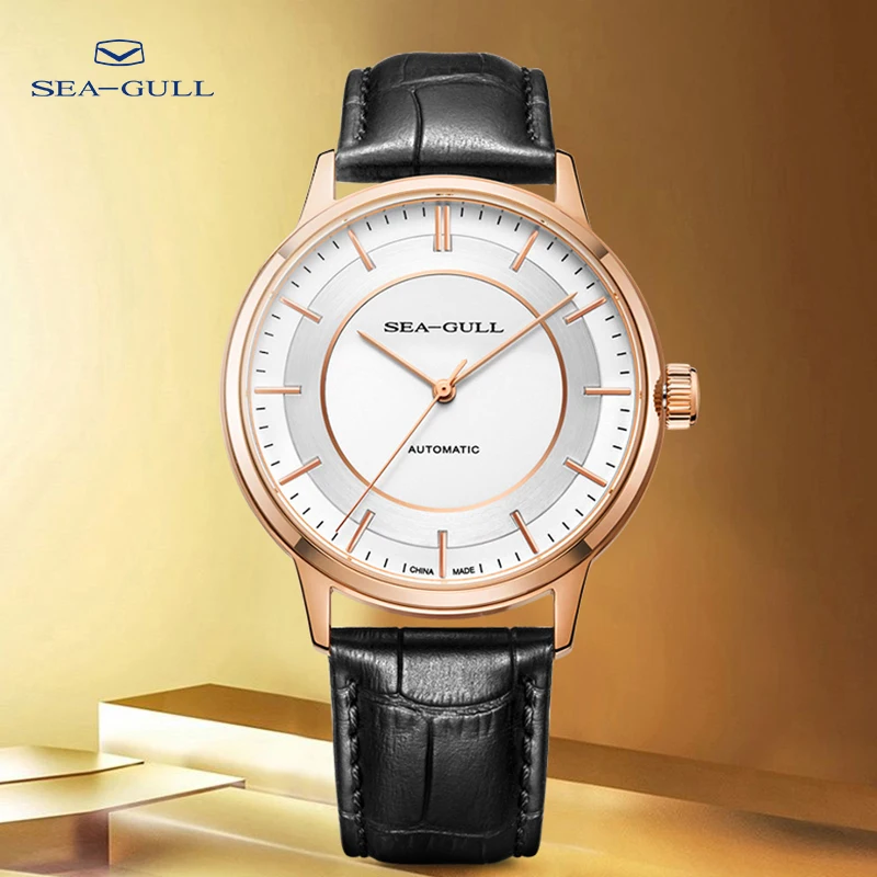 Seagull mechanical watch 40mm ultra-thin simple business automatic mechanical watch leisure belt waterproof watch 6061