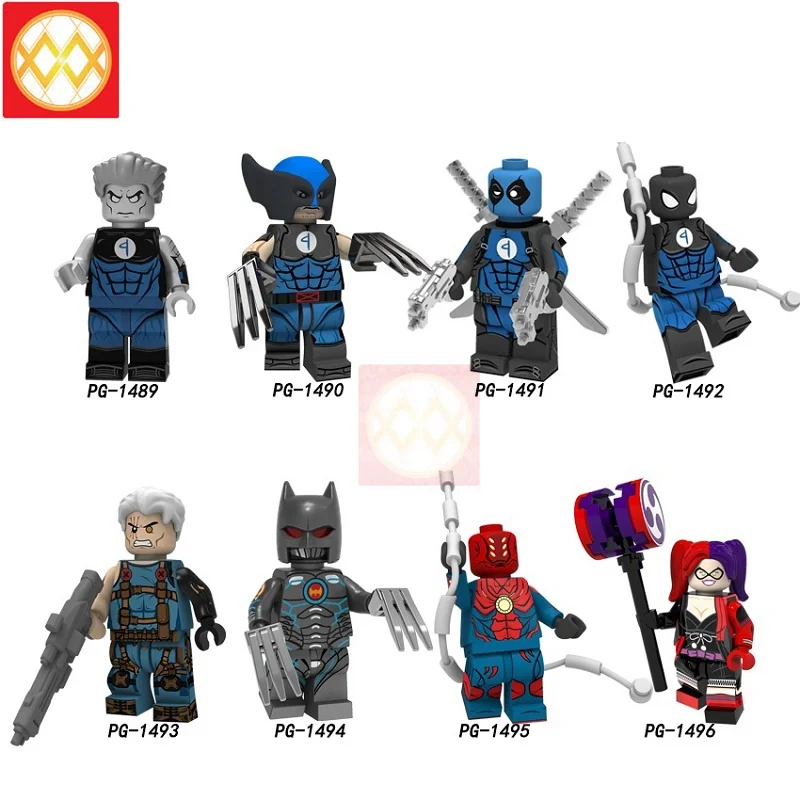 

Wholesale 100PCS/LOT Steel Lux Wolverine Deadpool Spider Man Joker Mysterio Super Heroes Building Blocks Kids Toys Gifts PG8180