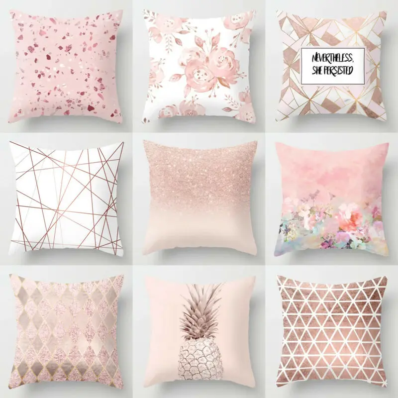 2019 Letter Pink Floral Printing Pillow Case Throw Cushion Cover Sofa Home Decor 