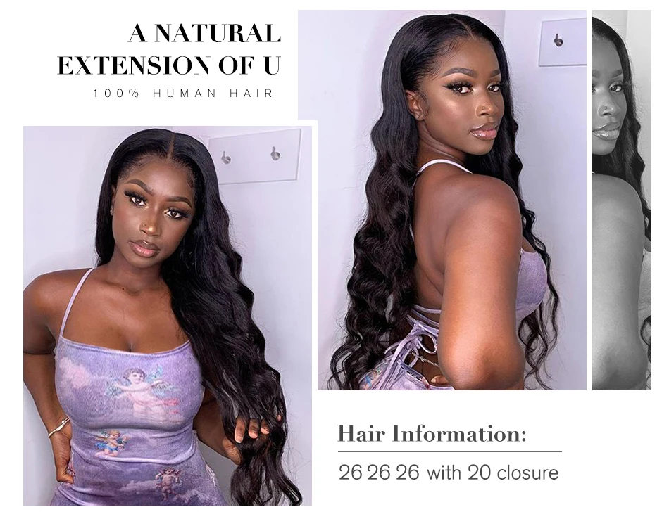Onda do Corpo Pacotes com Frontal Feixes de Cabelo Humano com Fechamento Frontal com Pacotes Brasileiro Remy Rendas Onda Corpo Extensão 13*4 2 Presilhas com feixes