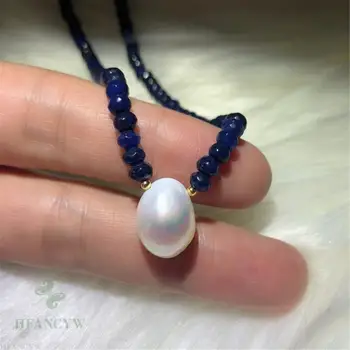 

Blue Chalcedony White Baroque Pearl Necklace 18 inches Hang Wedding Gift Diy Accessories Aurora Chain Women