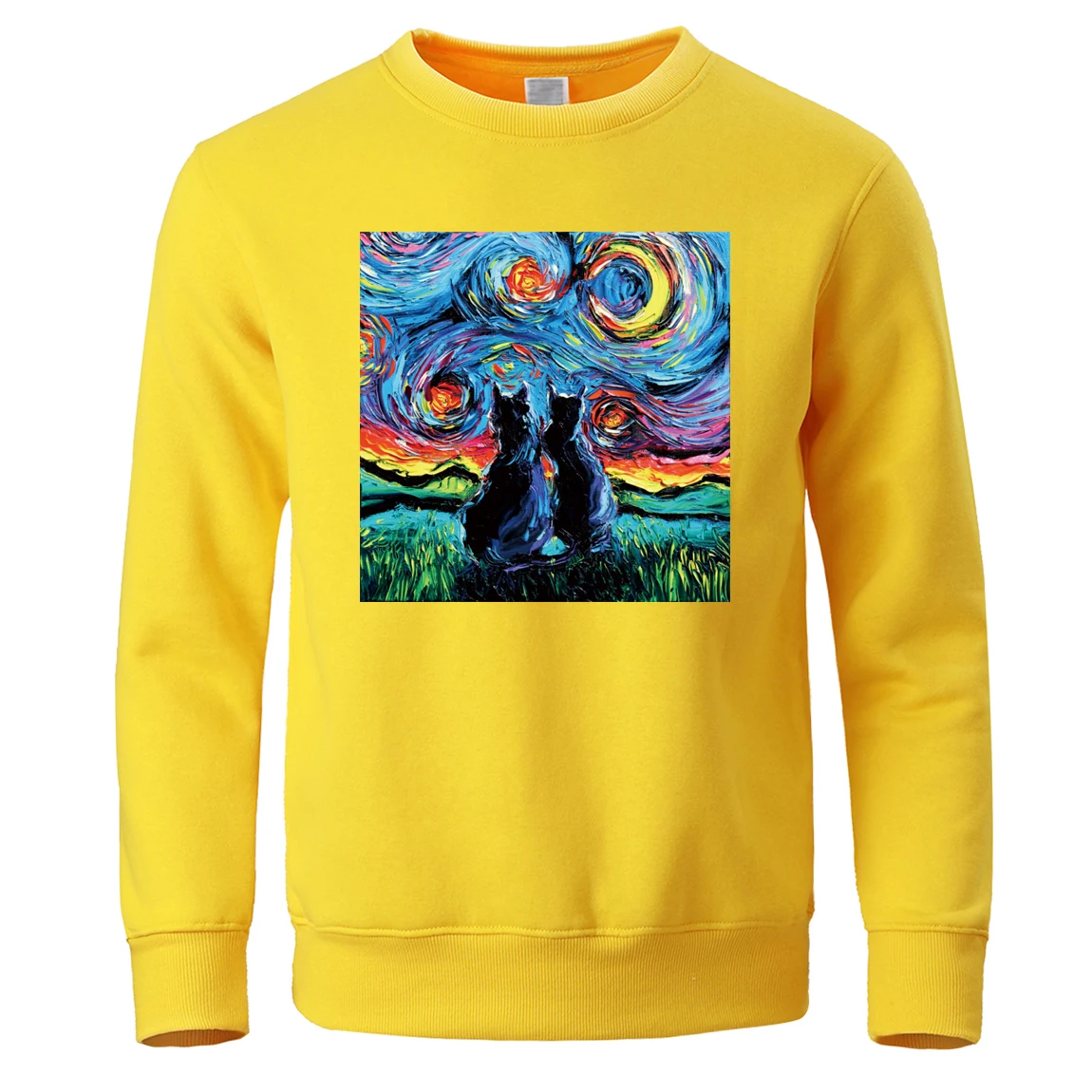 

Cat The Starry Night Hoodies Sweatshirt Vincent Willem Van Gogh Hoodie Men Pullover Sweatshirts Winter Fleece Crewneck Hoody