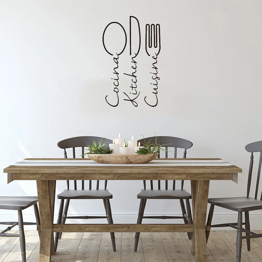 

Kitchen Wall Decal Spanish French Knife Fork Spoon Wall Sticker For Kitchen Resturant Wall Decal Cooker Chef Vinyl ph881