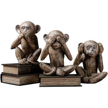 

EUROPEAN THREE WISE MONKEYS STATUE NOT SEE NOT LISTEN NOT SAY MONKEY ARTS SCULPTURE CREATIVE ANIMALS RESIN CRAFTS PO