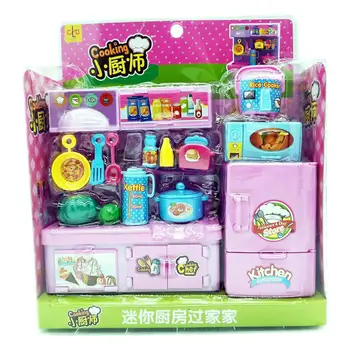 

Mini Fridge Cookware Kitchen Kit Pretend Play Kids Toy DIY Doll House Accessory Pink girl's favorite toys gift for kids birthday