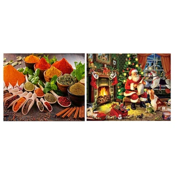 

2 Set Diy Diamond Painting Cross Stitch Puzzle 5D,Full Square Diamond Embroidery Beads (12 x 16 Inch) - Pattern Christmas & Patt