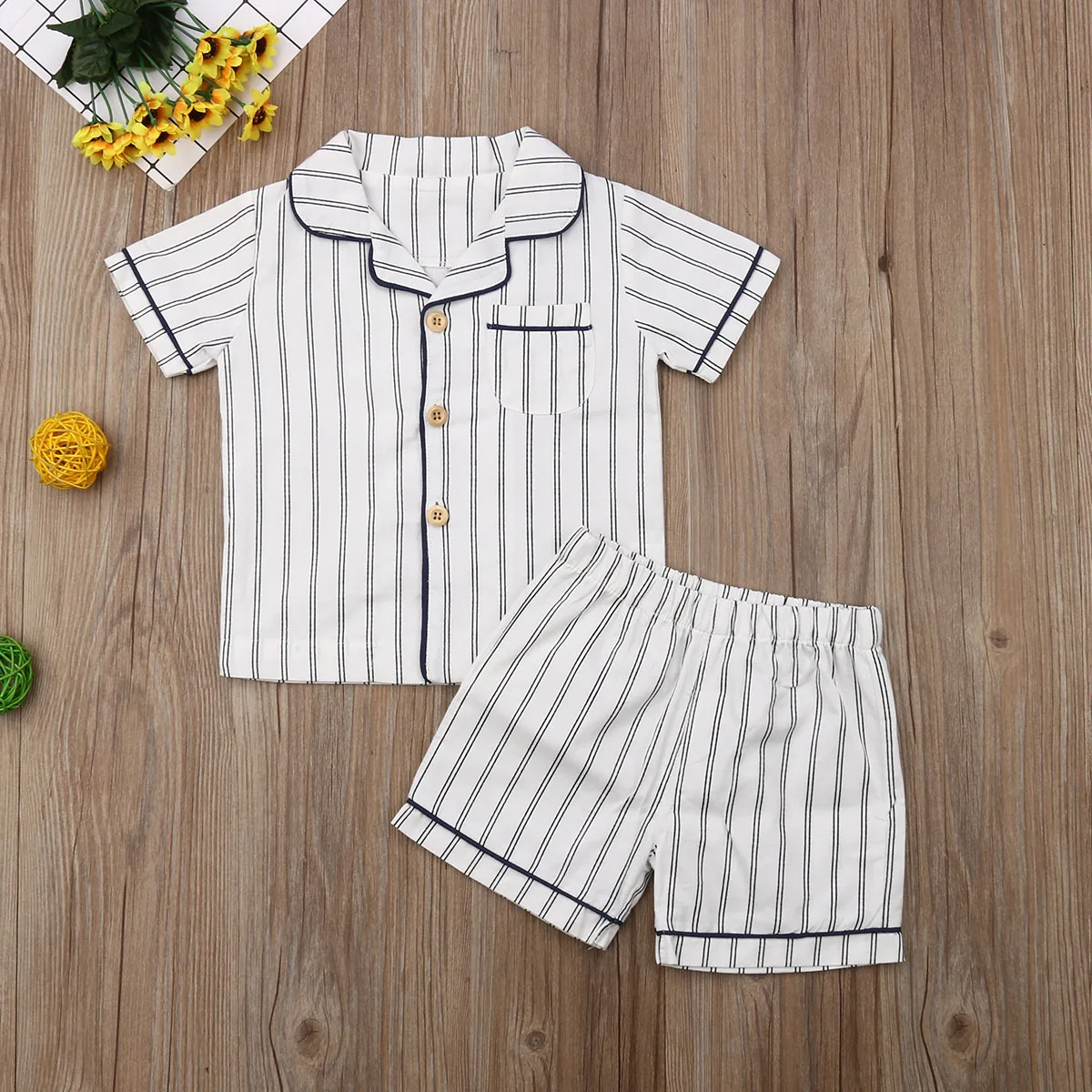 2 шт. для маленьких мальчиков полосатые пижамы набор детей короткий рукав, рубашки и шорты одежда для сна 2-7Years - Цвет: Белый