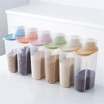 

PP Food Storage Bottles Plastic Clear Dry Food Container with Pour Lids Kitchen Durable Cereal Dispenser Rice Beans Storage Jars