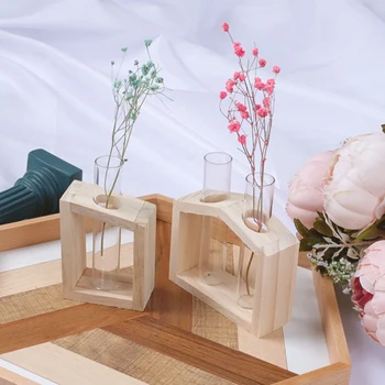 

Decorative Shelves Crystal Glass Test Tube Vase In Wooden Stand Flower Pots For Hydroponic Plants Home Garden Decoration Beauty