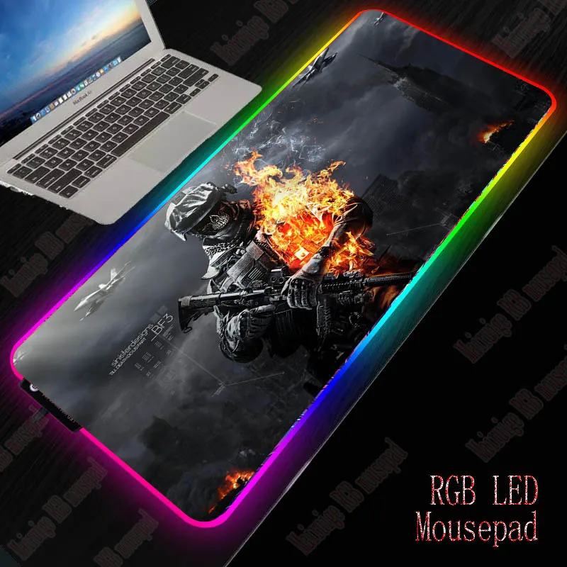 Yuzuoan Battlefield большой RGB коврик для мыши игровой коврик для клавиатуры большой компьютерный коврик для мыши геймер XXL коврик для мыши Радужный Настольный коврик с подсветкой