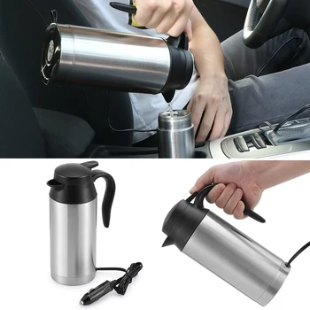 

750ML Car Water Keep Warmer Kettle With Cigar Lighter Cable Stainless Steel Cup Kettle Travel Coffee Mug Portable Electric 12V