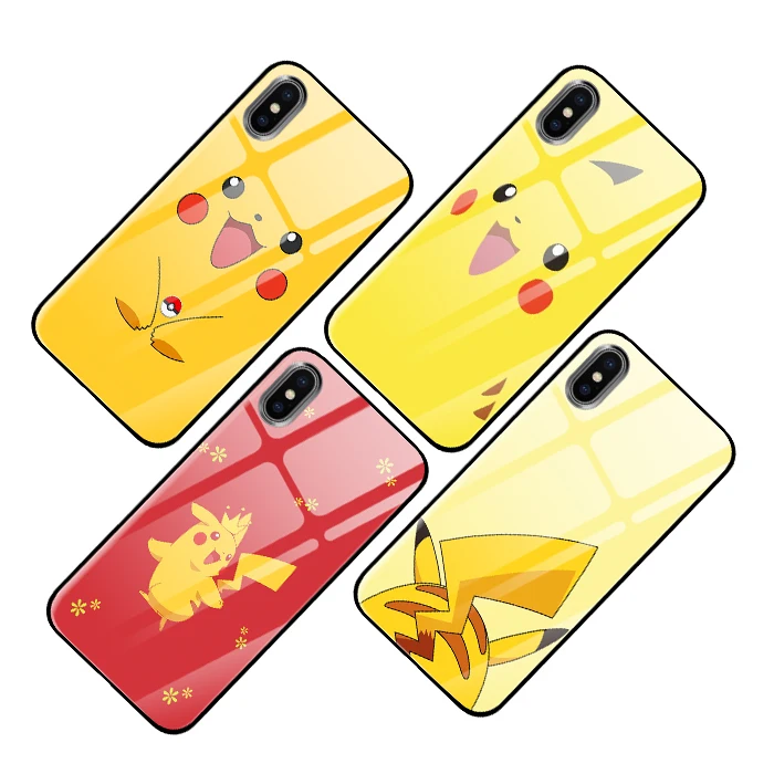 Пикачуэ лицо для iPhone 5 5S 6 6s 7 8 Plus X XS XR 11 Pro макс. закаленное стекло чехлы