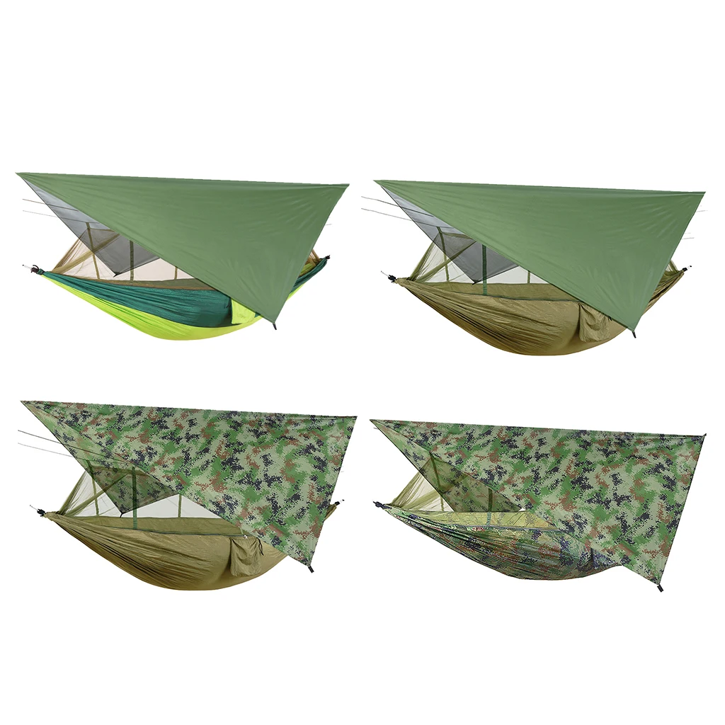 2 Person Premium Nylon Outdoor Camping Hammock Swing with Sun UV-protect Tarp &  Mosquito Net for Family Travelling Picnic