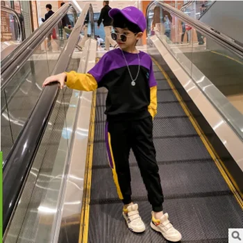 

Boys Hoody Sports Pant Clothing Set 2020 New Spring and Autumn Kids Clothes Sets Children's Sets Patchwork Color Size4-14 ly028