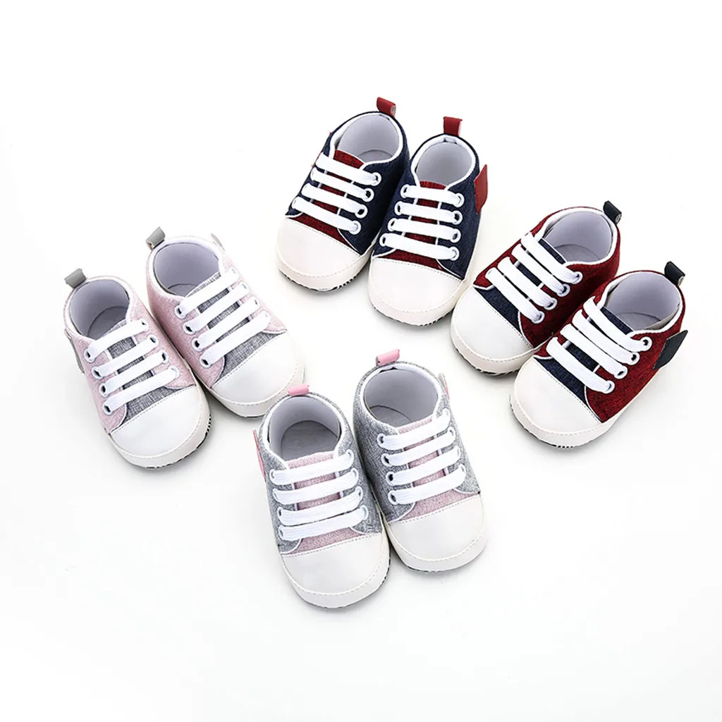 0-2T Newborn Baby Boys Girls First Walkers Shoes Baby Splicing Bandage Casual Single Shoes New Canvas Classic Sports Sneakers