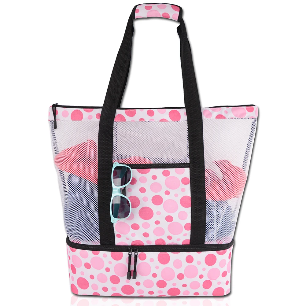 

Picnic Trips Zipper Closure Mesh Tote Beach Bag Camping Lightweight Soft Parks Travel Cooler Sports Flat Bottom Insulated