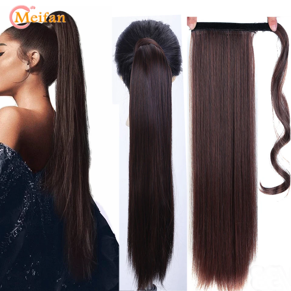MEIFAN, длинные шелковистые прямые Конские хвосты для женщин, накладные волосы на заколках, термостойкие синтетические накладные волосы