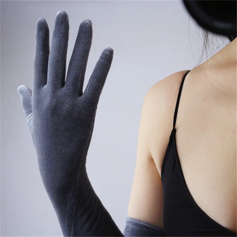 60 см черные велюровые перчатки очень длинные Над Локоть Vestido de noche высокие эластичные черные Лебеди бархатные женские сенсорный экран WSR08