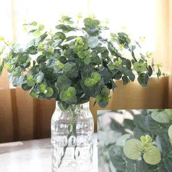 

3 Bouquet Artificial Plant Eucalyptus Money Leaf Branch Faux Plant Fake Flower Floral Arrangement Green FL5414