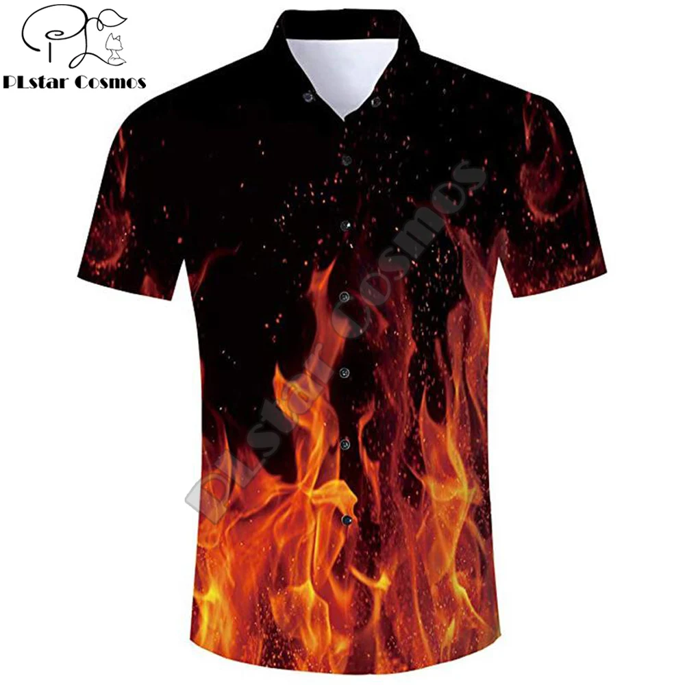 2021 Summer Harajuku Short sleeve Shirts Fire Smoke Flame 3D Printed Hawaiian Shirt Mens Harajuku Casual Shirt Drop Shipping protective case cover silicone sleeve shockproof anti slip replacement for alexa fire tv stick lite 2nd gen voice remote control