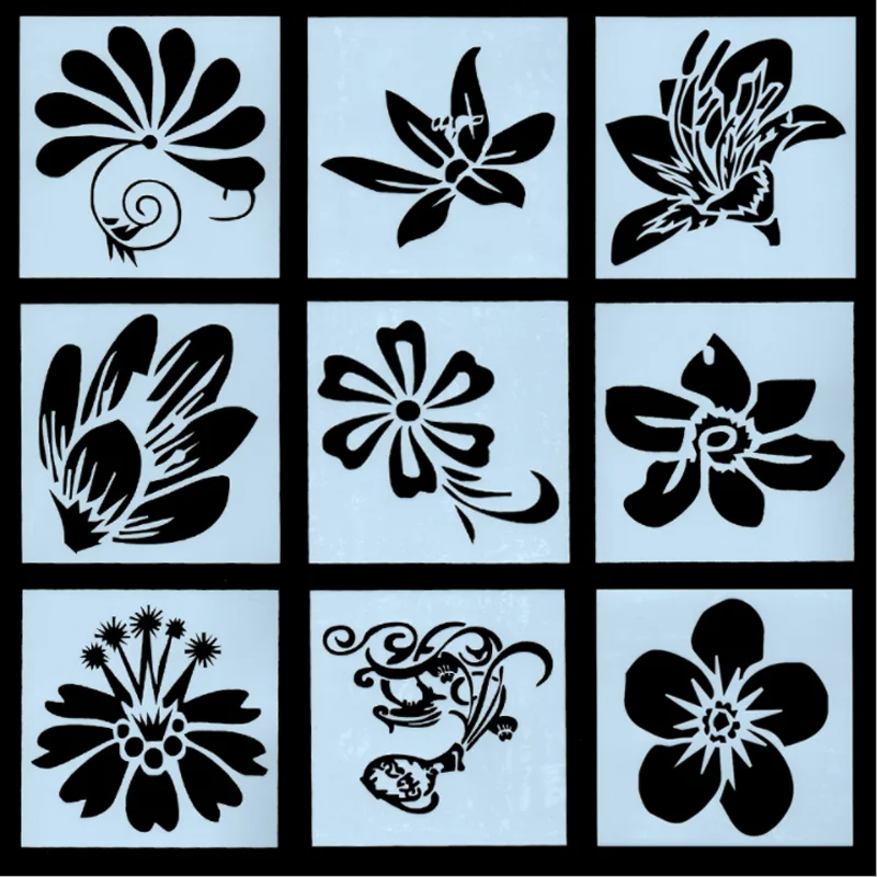 

9pc Stencils Flowers Painting Template DIY Scrapbooking Photo Album Embossing Bullet Journal Stencils Decoration Reusable