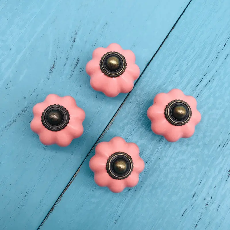 8x Single Hole Cermic Cabinet Closet Door Pink Pumpkin Drawer Knob Wardrobe Cupboard Pull Handle Knobs Euro Style Metal base |