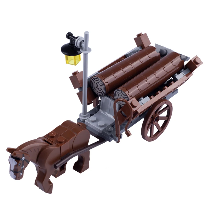 MOC Medieval Military War Horse Building Blocks Castle Knight Sled Ox Cart Dwarf Chariots Wood Vegetable Weapon Bricks Toy Gifts 5