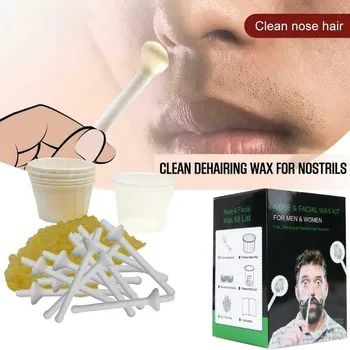 

1Set Nose Hair Removal Men's Wax Kit Hair Removal Cosmetic Wax Beans Painless Kit Measuring Cup Moustache Stencils