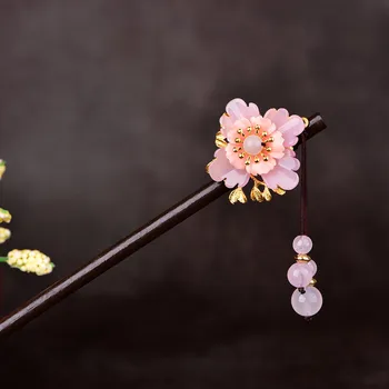 

Chinese Ancient Temperamental Tang Costume Powder Crystal Hair Sticks Exquisite Princess Tassel Coloured Glaze Hair Sticks