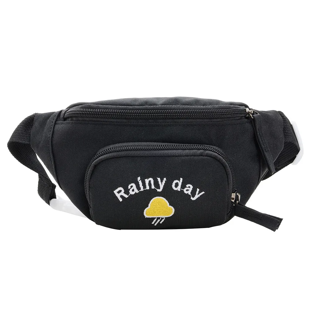 Детская сумка с вышитыми буквами и нагрудным карманом, мини-сумка на бедрах, сумка для монет, цветная сумка для путешествий, сумка на пояс, сумка-бананов, femme - Цвет: Black